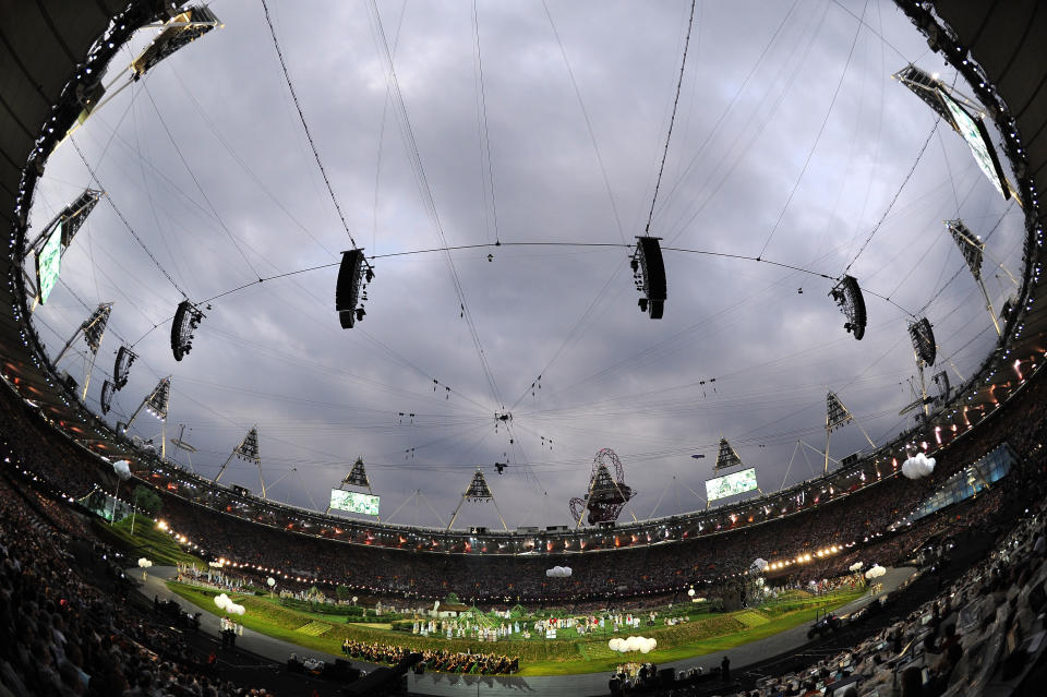 LONDON, ENGLAND - JULY 27: A general view of the stadium is seen during the Opening Ceremony of the London 2012 Olympic Games at the Olympic Stadium on July 27, 2012 in London, England. (Photo by Pascal Le Segretain/Getty Images)