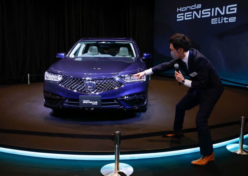 Honda Motor Co. Ltd's all-new Legend sedan is seen during an unveiling in Tokyo