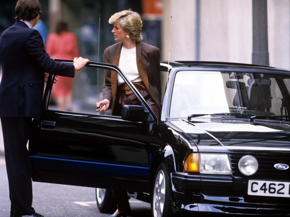 Diana with the Ford Escort in 1987 (Brendan Beirne/Shutterstock)