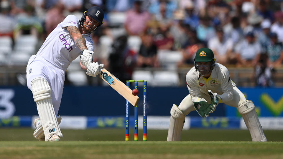 Ben Stokes plays a shot during England's first innings at Headingley.