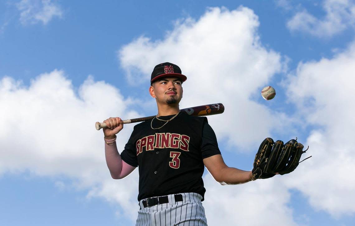 Dade Baseball Player of the Year Jason Torres, from Miami Springs Senior High School, is photographed at A.D. Barnes Park in Miami, Florida on Monday, May 23, 2022.