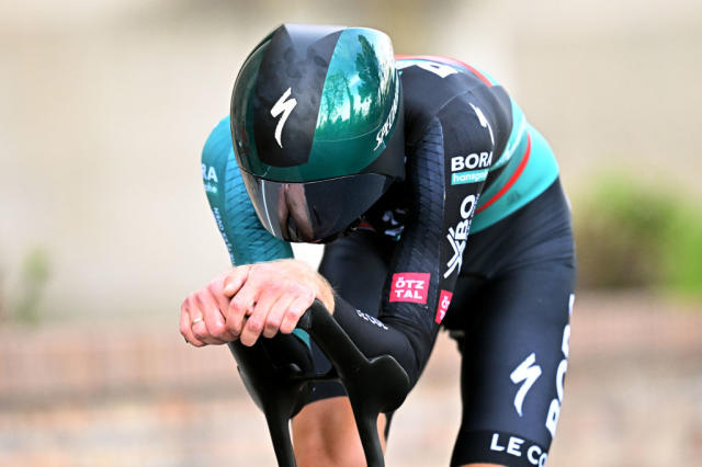 ORTONA ITALY  MAY 06 Aleksandr Vlasov of Russia and Team BORA  hansgrohe sprints during the 106th Giro dItalia 2023 Stage 1 a 196km individual time trial from Fossacesia Marina to Ortona  UCIWT  on May 06 2023 in Ortona Italy Photo by Stuart FranklinGetty Images