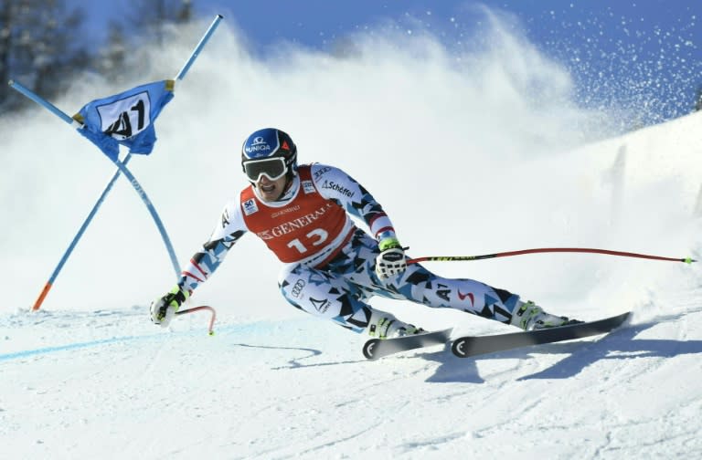 Matthias Mayer of Austria competes during the men's super-G at the the FIS Ski Alpine World Cup taking place in Hahnenkamm in Kitzbuehel, Austria on January 20, 2017