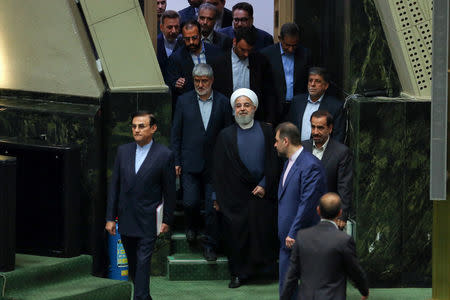 Iranian President Hassan Rouhani attends a parliamentary session in Tehran, Iran August 28, 2018. President Official Website//Handout via REUTERS