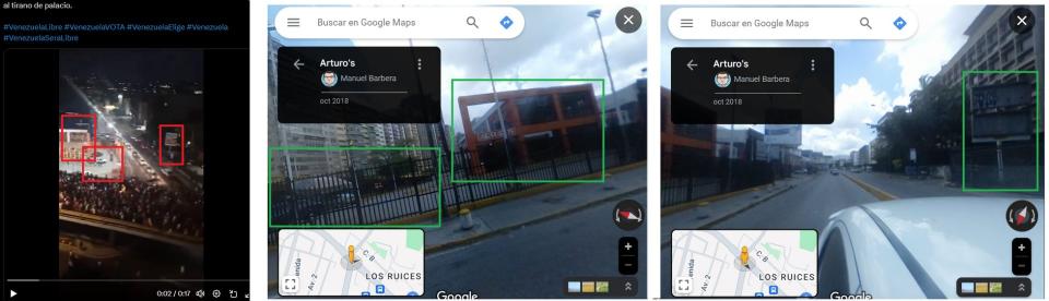 <span>Comparación entre capturas de pantalla de una publicación en X (I) e imágenes en Google Maps, hecha el 29 de julio de 2024 </span>