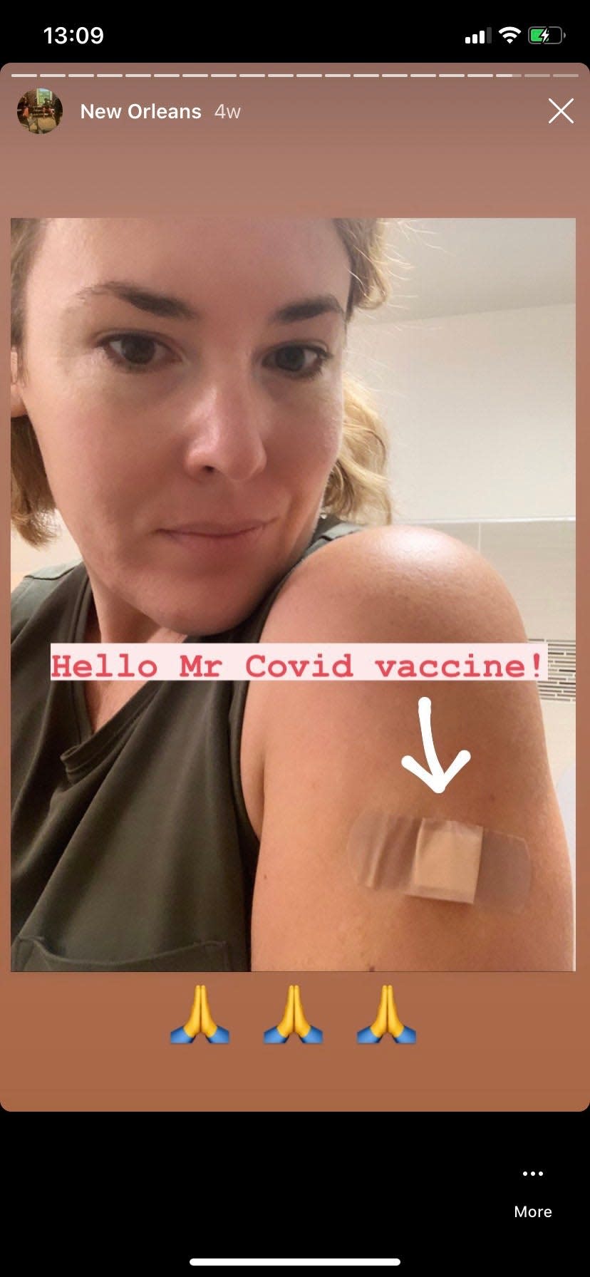 Hardy's Instagram story the day she got her vaccine