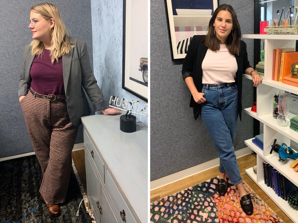 Brittany and Danielle were both a little out of their comfort zones when they paired a T-shirt with a business casual look. (Photo: <a href="https://www.instagram.com/shilohnoelle/" target="_blank">Shiloh Gulickson</a>)