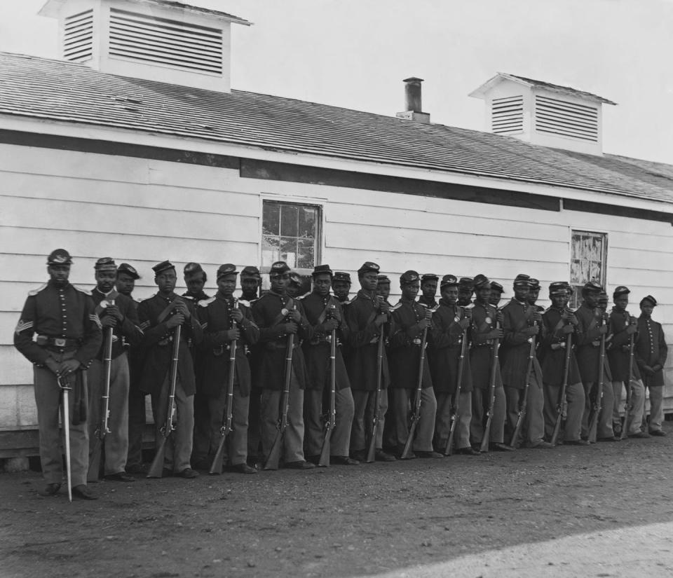 <span class="caption">Company E was the fourth U.S. Colored Infantry during the Civil War.</span> <span class="attribution"><a class="link " href="https://www.shutterstock.com/image-illustration/company-e-4th-us-colored-infantry-242290099" rel="nofollow noopener" target="_blank" data-ylk="slk:Everett Historical/Shutterstock.com;elm:context_link;itc:0;sec:content-canvas">Everett Historical/Shutterstock.com</a></span>