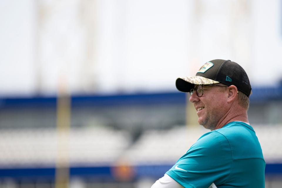 Jacksonville Jaguars assistant general manager Ethan Waugh watches a recent OTA.