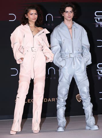 <p>Han Myung-Gu/WireImage</p> Zendaya and Timothee Chalamet attend the "Dune: Part Two" press conference on February 21, 2024 in Seoul, South Korea.