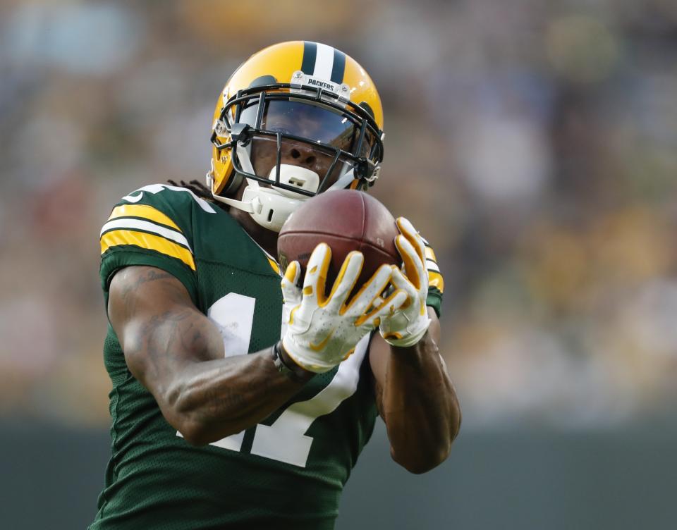 Davante Adams is kind enough to wear his (rough) ADP on his uniform (AP Photo/Matt Ludtke)