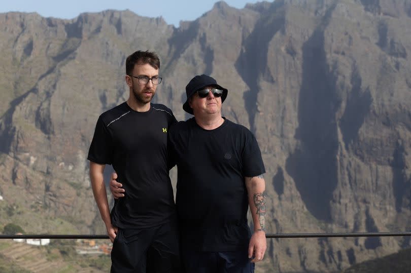 Jay Slater's brother Zak and dad Warren at the Mirador La Cruz de Hilda mounatin pass viewpoint, Masca, Tenerife.