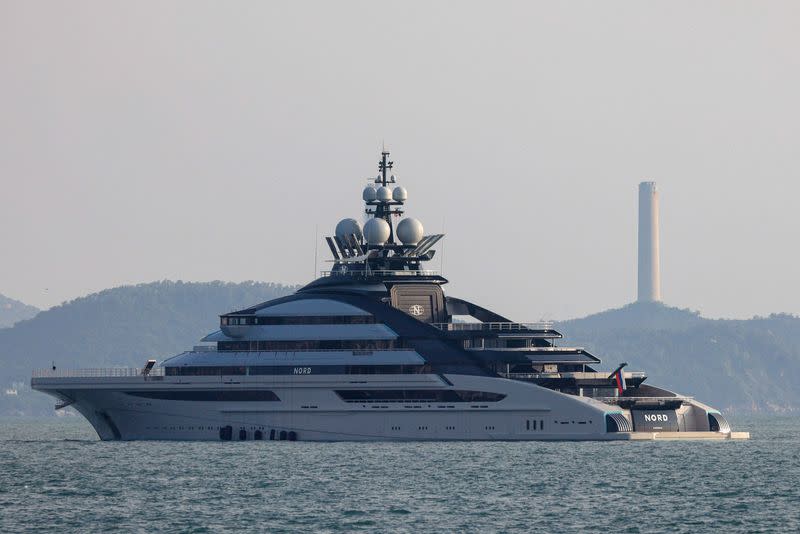 The 465-foot superyacht "Nord", owned by the sanctioned Russian oligarch Alexey Mordashov is seen docked, in Hong Kong