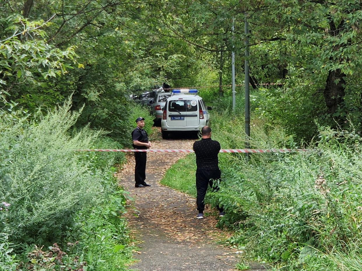 Police tape blocks off the accident scene following a reported Ukrainian drone crash in Moscow, Russia (REUTERS)