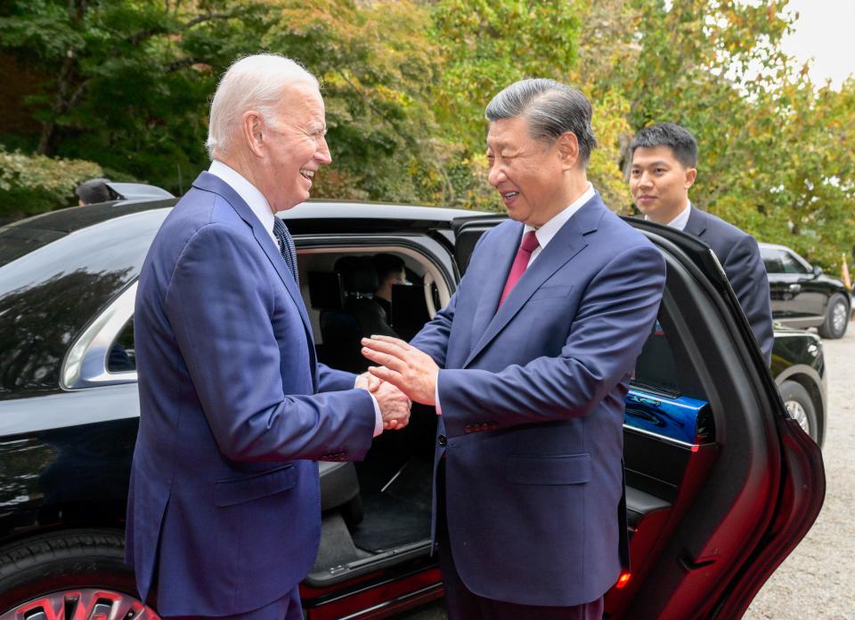 President Biden shakes hands with Chinese President Xi Jinping after their talks in California on Wednesday.