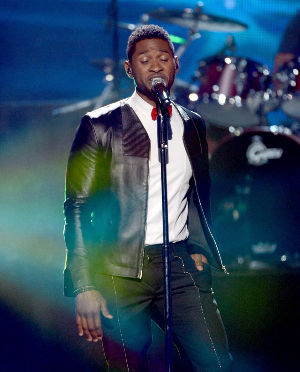 LOS ANGELES, CA - APRIL 18:  Singer Usher performs onstage at the 28th Annual Rock and Roll Hall of Fame Induction Ceremony at Nokia Theatre L.A. Live on April 18, 2013 in Los Angeles, California.  (Photo by Kevin Winter/Getty Images)