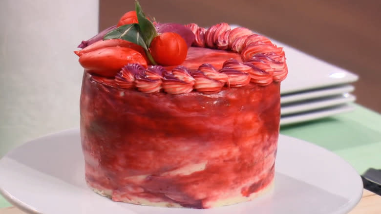 Kendra Stevens' red watercolor cake