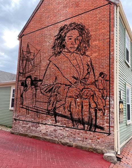 Rough sketch of mural of Ona Marie Judge Staines to be painted on the side of the Black Heritage Trail headquarters on Court Street.