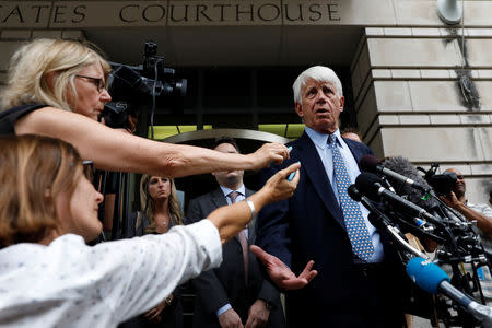 Thomas Breen, attorney for former Trump campaign aide George Papadopoulos, speaks to the media after Papadopoulos' sentencing hearing at U.S. District Court in Washington, U.S., September 7, 2018. REUTERS/Yuri Gripas