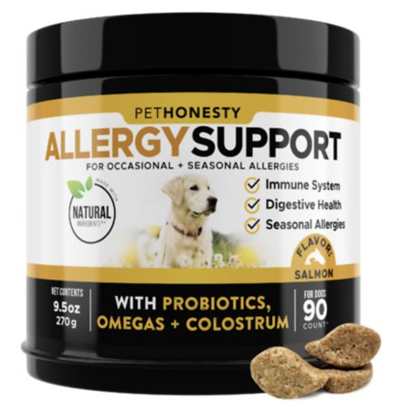 <p><strong>PetHonesty</strong></p><p>chewy.com</p><p><strong>$21.30</strong></p><p><a href="https://go.redirectingat.com?id=74968X1596630&url=https%3A%2F%2Fwww.chewy.com%2Fpethonesty-allergy-support-immunity%2Fdp%2F190535&sref=https%3A%2F%2Fwww.delish.com%2Ffood%2Fg36598780%2Fbest-pet-supplements%2F" rel="nofollow noopener" target="_blank" data-ylk="slk:BUY NOW;elm:context_link;itc:0;sec:content-canvas" class="link ">BUY NOW</a></p><p>If your dog is licking and scratching like there’s no tomorrow, these chews could help. This popular vet-recommended chew is ideal for a pup who has skin issues related to seasonal allergies. Ingredients are sourced in India, New Zealand, and the US, and the product is manufactured in the US as well.</p>