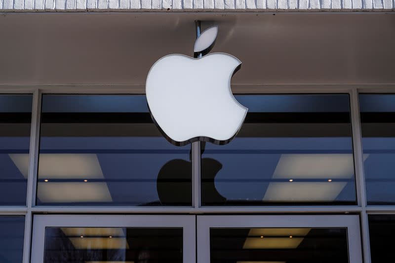 FILE PHOTO: Logo of an Apple store is seen in Washington