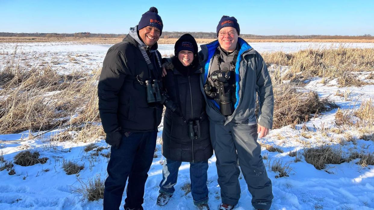 Dexter Patterson, from left, Rita Flores Wiskowski and Jeff Galligan lead the BIPOC Birding Club of Wisconsin, a club that aims to get more people of color into birding and the outdoors by hosting monthly events in the Milwaukee and Madison areas.