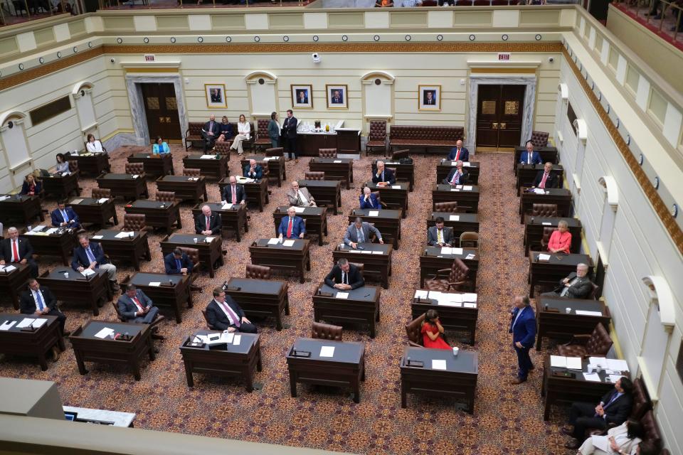 Senate Pro Tem Greg Treat addresses the Senate Monday during a special session to vote on extending some state-tribal compacts in opposition of Gov. Kevin Stitt.