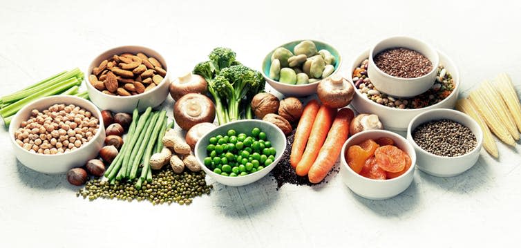 <span class="caption">Some plant-based proteins include legumes, tofu, nuts, seeds, and even peas.</span> <span class="attribution"><a class="link " href="https://www.shutterstock.com/image-photo/food-sources-plant-based-protein-healthy-1433742401" rel="nofollow noopener" target="_blank" data-ylk="slk:bitt24/ Shutterstock;elm:context_link;itc:0;sec:content-canvas">bitt24/ Shutterstock</a></span>