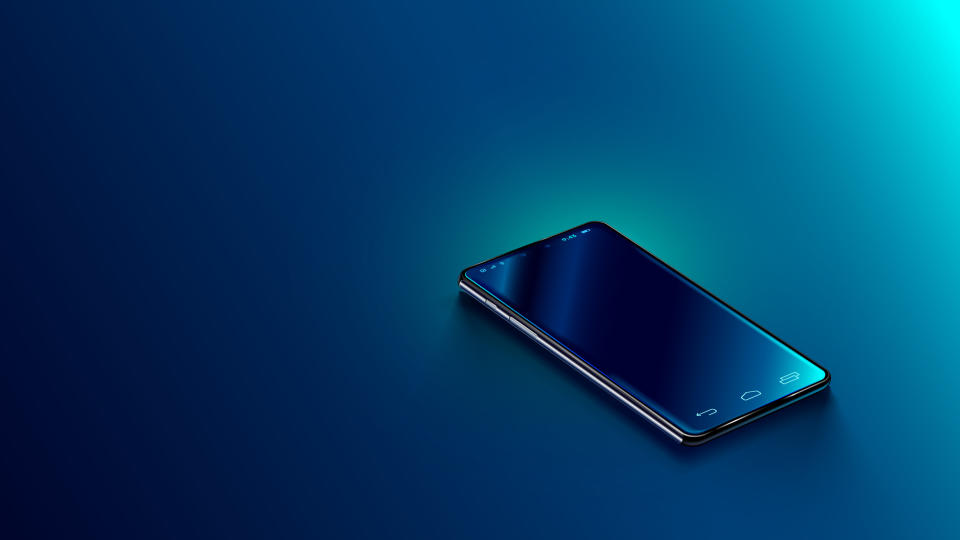 A smartphone on a blue background.