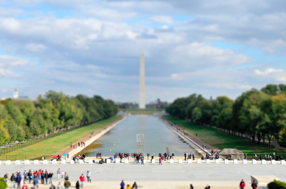 The Washington Monument lies in the background in this image from the US capital.