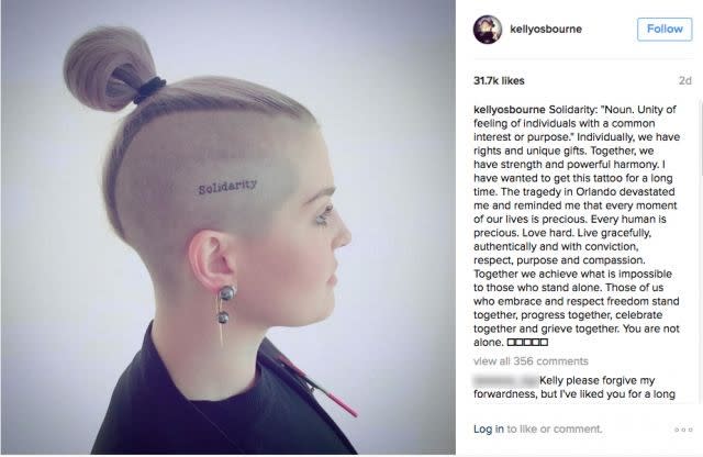 Kelly Osbourne debuts Solidarity head tattoo to honor Orlando victims   EWcom