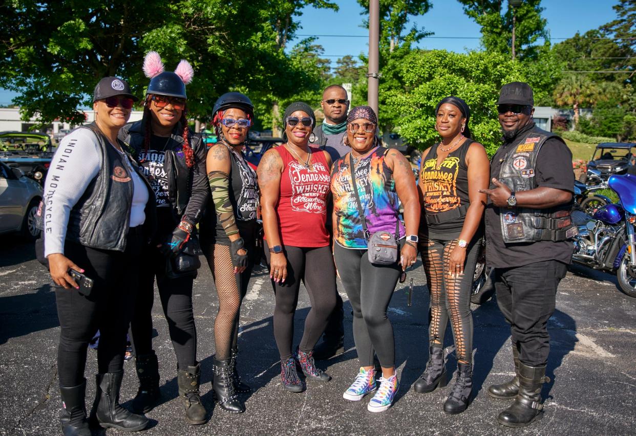 On the far left is Porsche Taylor, influencer, founder of Black Girls Ride Magazine, Indian and Polaris Ambassador.