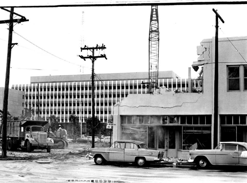 Old buildings planned for demolition, making way for parking lots for the new downtown Miami Herald building in the 1960s.