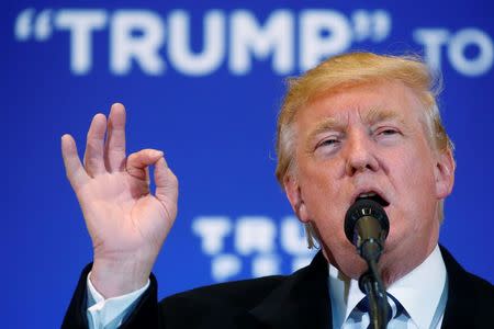 Republican presidential nominee Donald Trump speaks at a campaign event in Cedar Rapids, Iowa, U.S. October 28, 2016. REUTERS/Carlo Allegri/File Photo