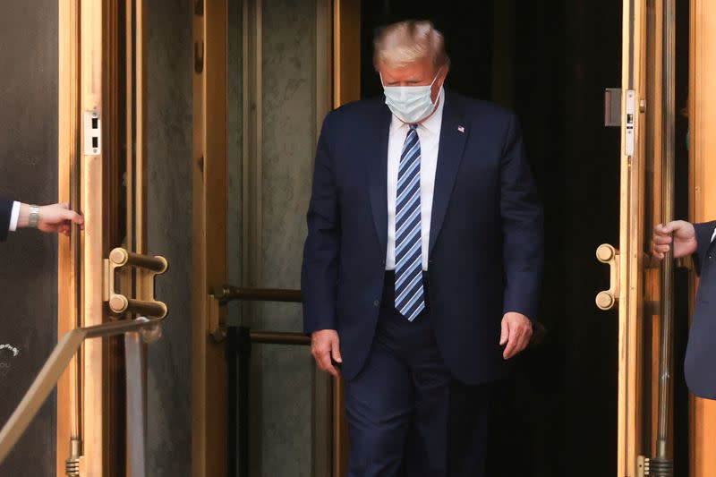 U.S. President Donald Trump departs Walter Reed National Military Medical Center in Bethesda, Maryland