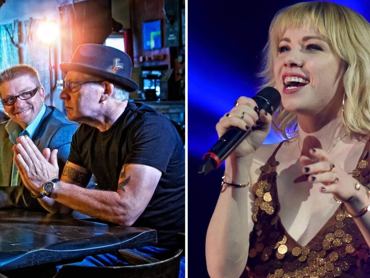 In a nail-biting vote, British Columbians on Twitter voted 'Home for a Rest' by folk rock group Spirit of the West as the province's favourite song by a B.C. artist, with 'Call Me Maybe' by Carly Rae Jepsen ranking second. 'Home for a Rest' got 50.9 per cent of the votes on a Twitter poll organized by CBC B.C. reporter Justin McElroy. (Alec Watson and Ethan Miller/Getty Images - image credit)