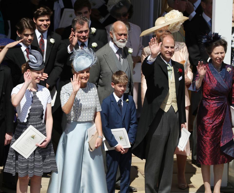 Lady Louise Windsor; Sophie, Countess of Wessex; James, Viscount Severn; Prince Michael of Kent; Prince Edward, Earl of Wessex; and Princess Anne, Princess Royal