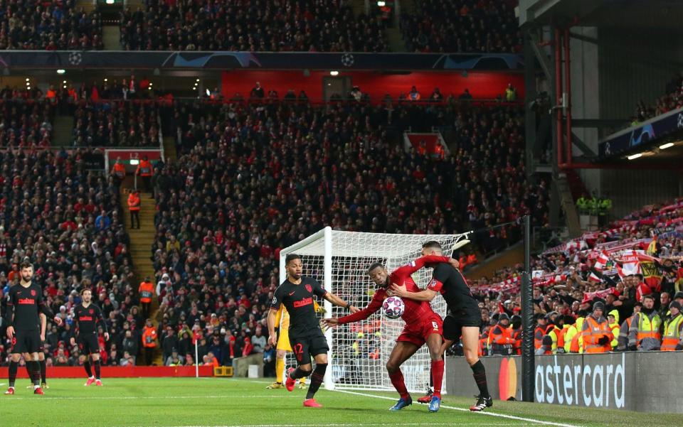 Georginio Wijnaldum of Liverpool shields the ball from Koke of Atletico Madrid during the UEFA Champions League round of 16 second leg match between Liverpool FC and Atletico Madrid at Anfield on March 11, 2020 in Liverpool, United Kingdom - Getty Images