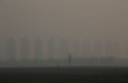 Residential buildings under construction are pictured on a polluted day after the Chinese Lunar New Year holidays on the outskirts of Langfang, Hebei province, China, February 3, 2017. REUTERS/Jason Lee