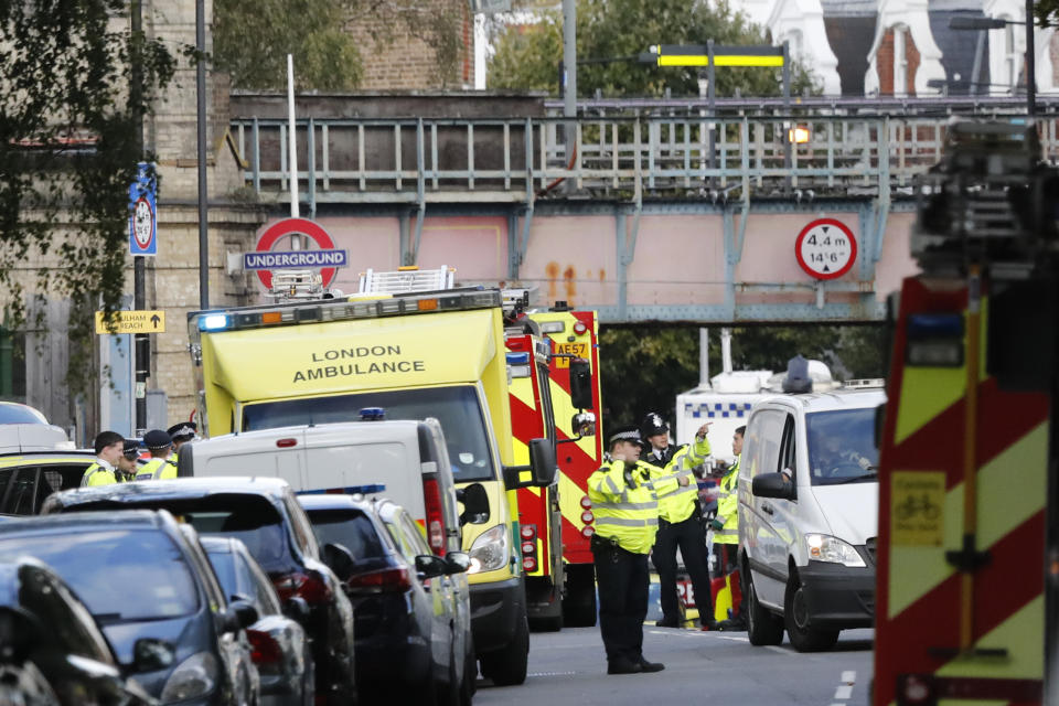 Emergency services at the scene this morning (AP Photo/Frank Augstein)