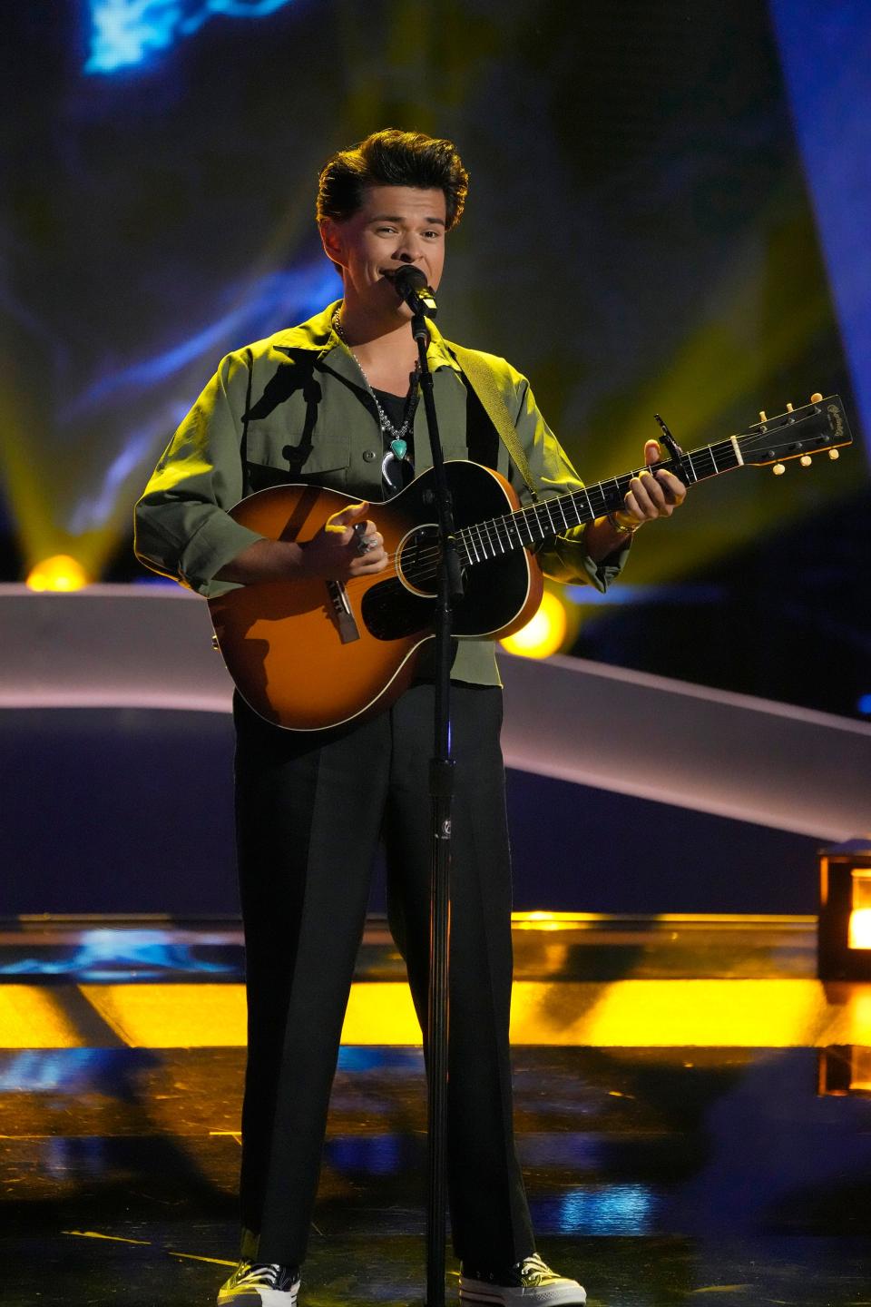 Norman singer AJ Harvey performs on the blind auditions of "The Voice" Season 25.