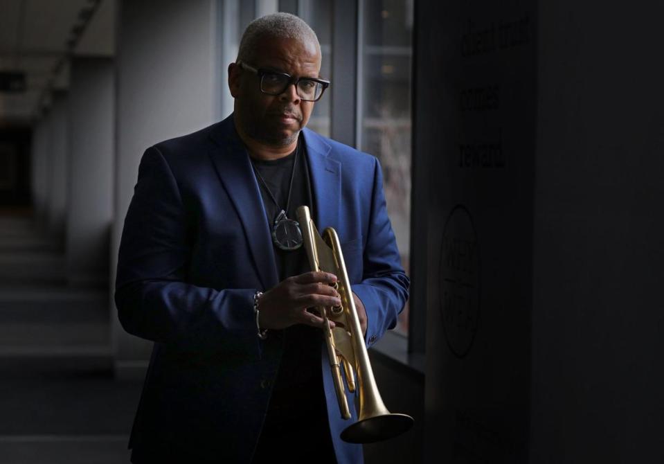 Terence Blanchard blows his horn with the E Collective and the Turtle Island Quartet for Opening Nights at Ruby Diamond Concert Hall on April 5, 2024.