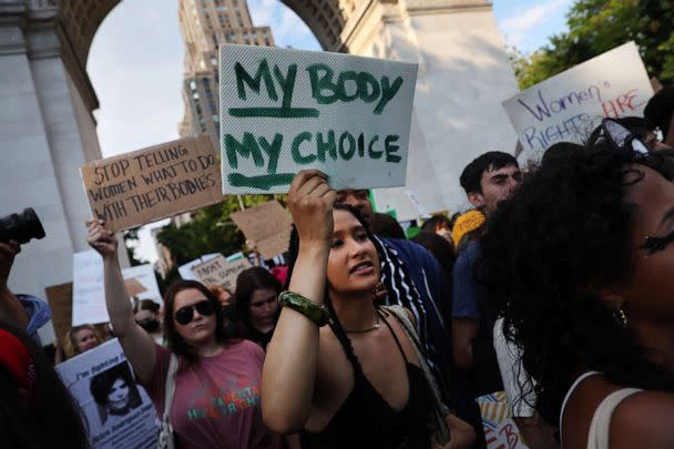 PHOTO: People gather at Washington Square Park to protest against the the Supreme Court's decision in the Dobbs v Jackson Women's Health case, June 24, 2022, in New York. (Spencer Platt/Getty Images)