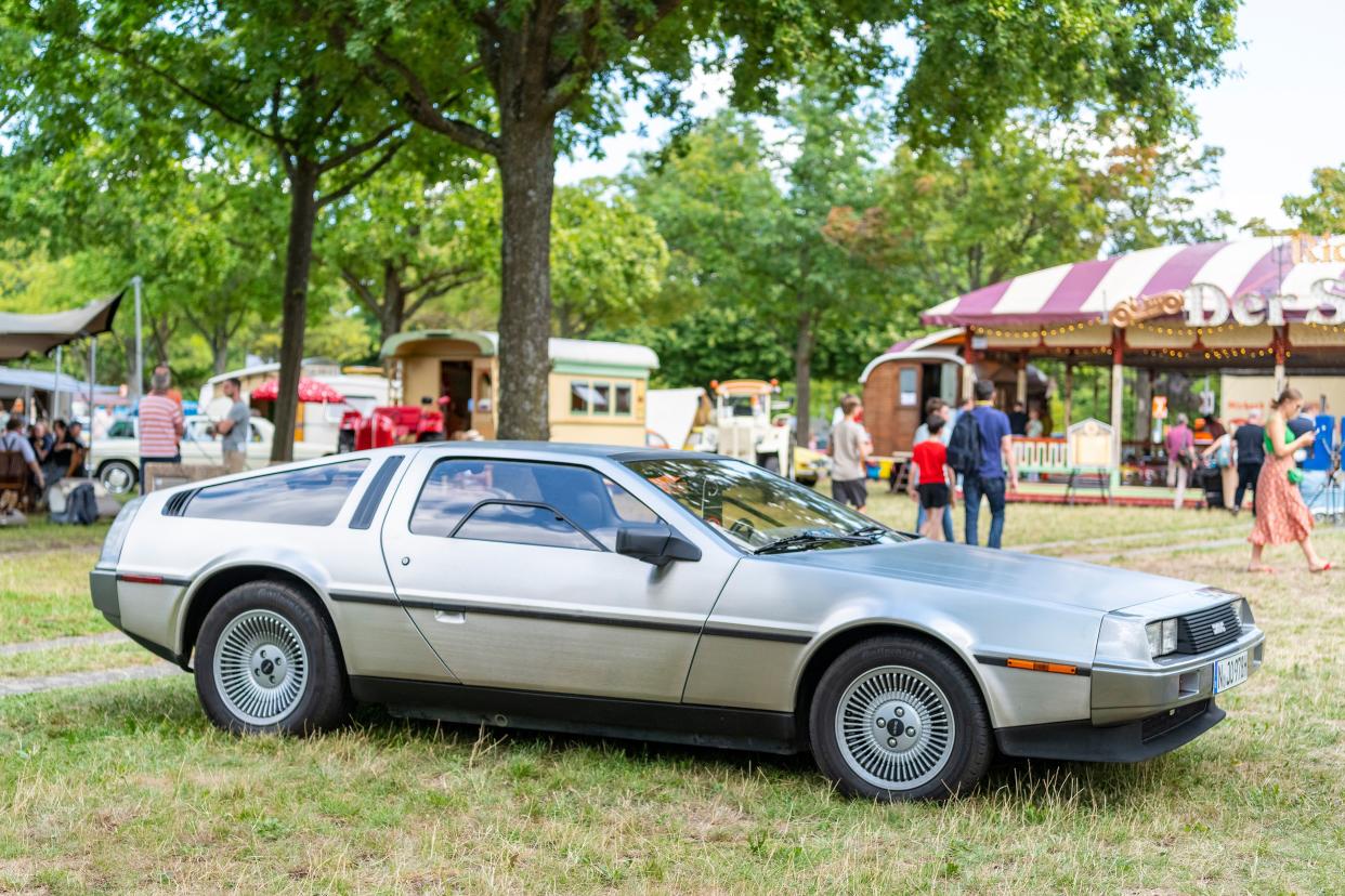 DMC DeLorean sports car famous for the Back to the Future movies series on display during the classic days event on August 6, 2022 in Düsseldorf, Germany.