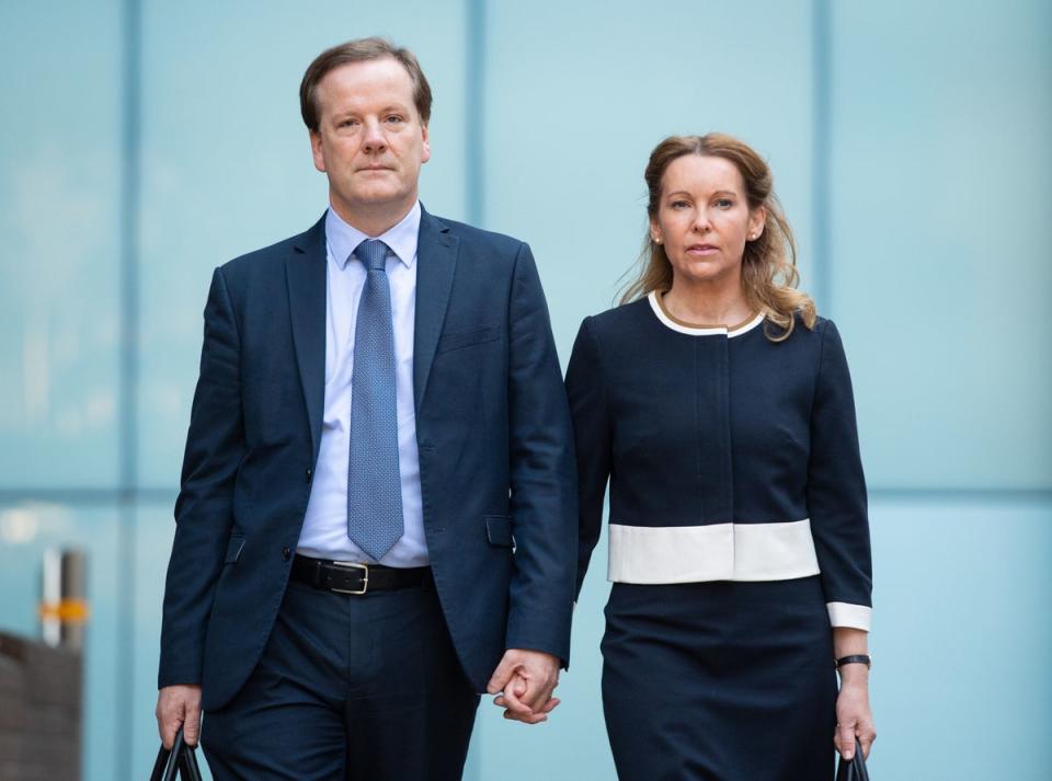 Charlie Elphicke with his now ex-wife outside court (PA)