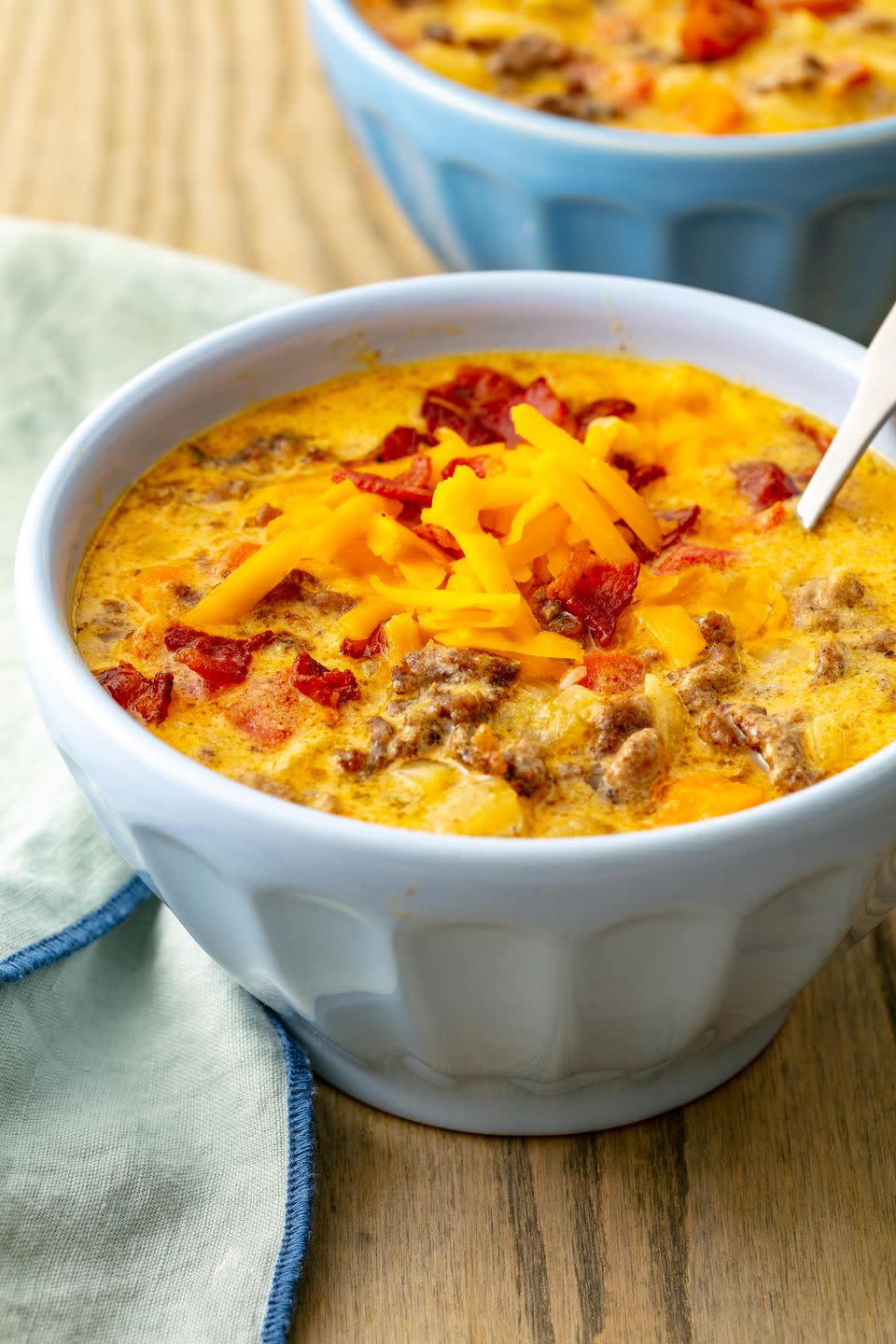 <p>Cheeseburger Soup is one of those recipes we saw on Pinterest and though, "why?!" But then we have a taste of it and totally understood. It's kinda like a summer-themed <a href="https://www.delish.com/cooking/recipe-ideas/a23515497/easy-beef-stew-recipe/" rel="nofollow noopener" target="_blank" data-ylk="slk:beef stew" class="link ">beef stew</a>, with a LOT more <a href="https://www.delish.com/cooking/recipe-ideas/g2729/best-burger-recipes/" rel="nofollow noopener" target="_blank" data-ylk="slk:burger" class="link ">burger</a> flavor. Grab a spoon.</p><p>Get the <strong><a href="https://www.delish.com/cooking/recipe-ideas/a21972133/easy-cheeseburger-soup-recipe/" rel="nofollow noopener" target="_blank" data-ylk="slk:Cheeseburger Soup recipe" class="link ">Cheeseburger Soup recipe</a></strong>.</p>
