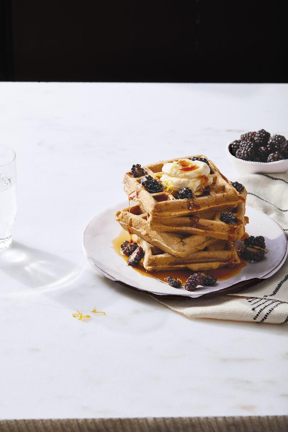 Hazelnut Waffles with Blackberries