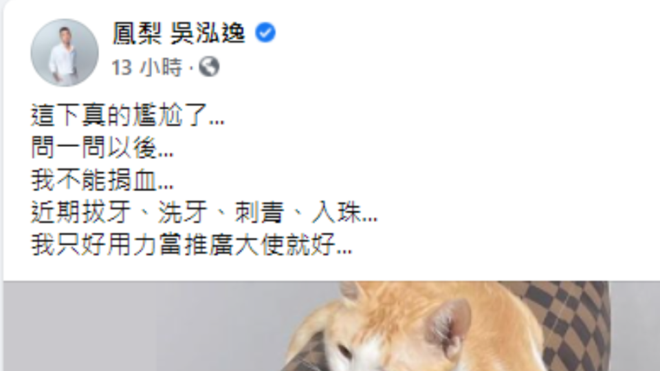 鳳梨發文。（圖／翻攝自鳳梨 吳泓逸 Facebook）