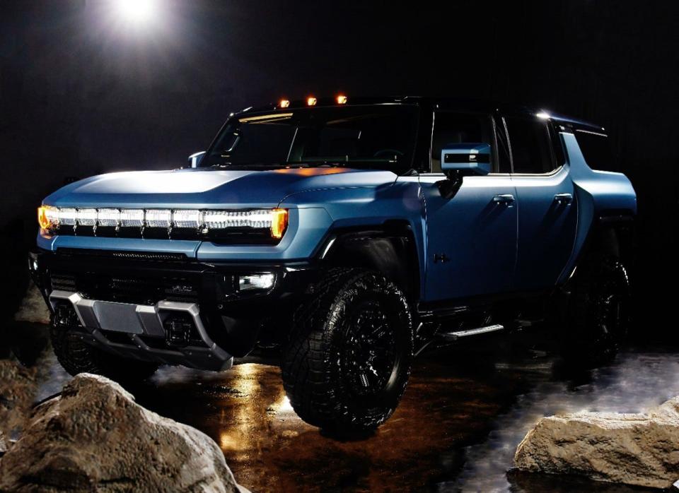 2024 GMC HUMMER EV Omega Edition SUV featuring exclusive Neptune Blue Matte exterior color and blacked-out accents.