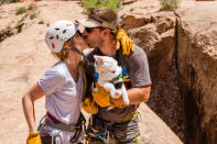 <p>Family rappel off a sandstone arch, just outside of Arches National Park, Utah. (Photo: Our Vie / Caters News) </p>